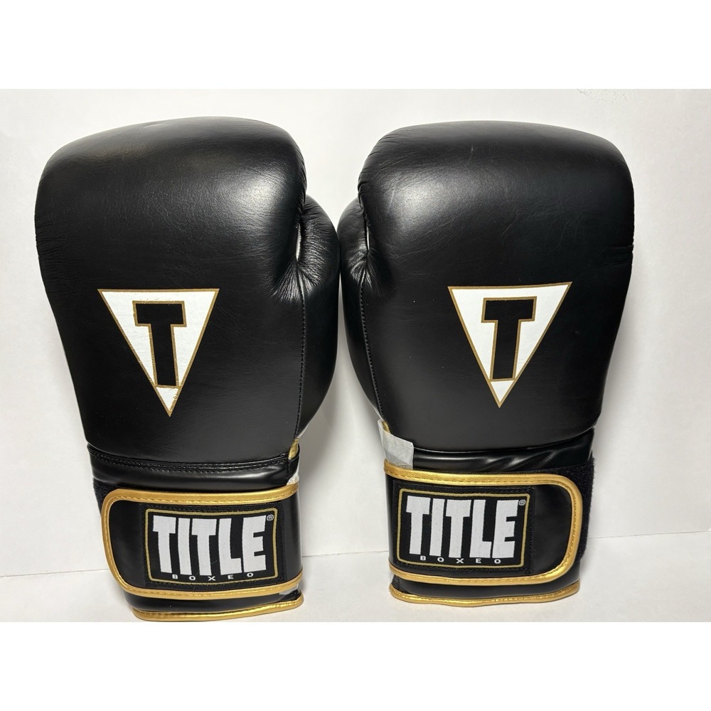 TITLE Boxing Quatro 1 Mexican Leather Training Gloves 16oz Black Gold
